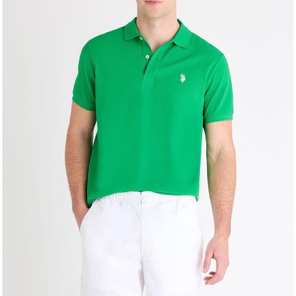 US Polo Assn Mens Green Performance Pique Short Sleeve Polo Shirt Large